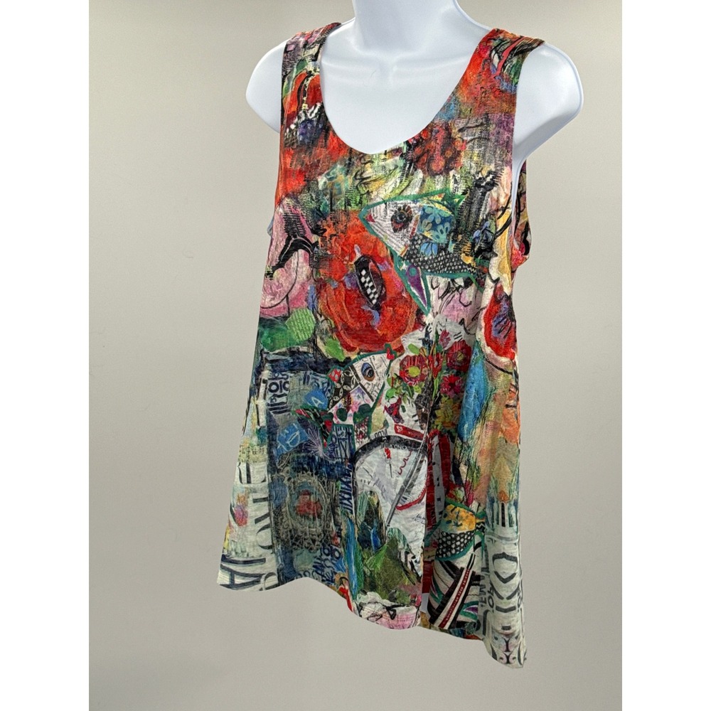 Et'Lois Womens Multi Color Collage Print Swing Tank Top C1011 CHERRY Made in USA - Picture 1 of 9